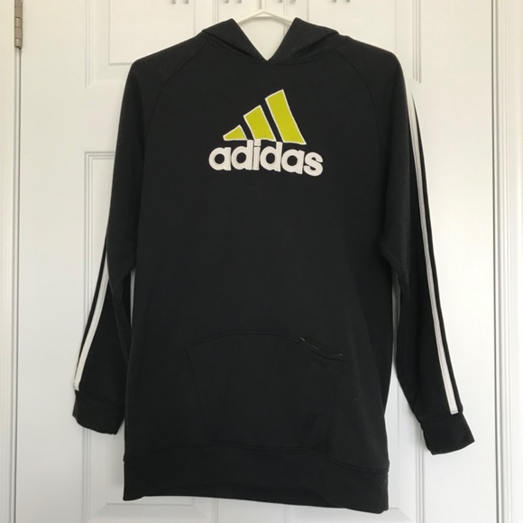Adidas Pullover Hoodie Kids XL/Women's S/Men's M Black Neon Green Athletic - Picture 2 of 16